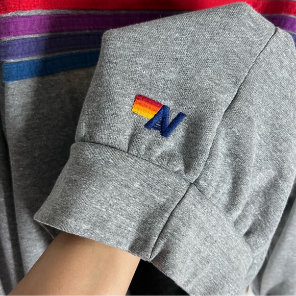 Aviator Nation Sz L 5 Stripe Crewneck Sweatshirt in Gray - Picture 3 of 9